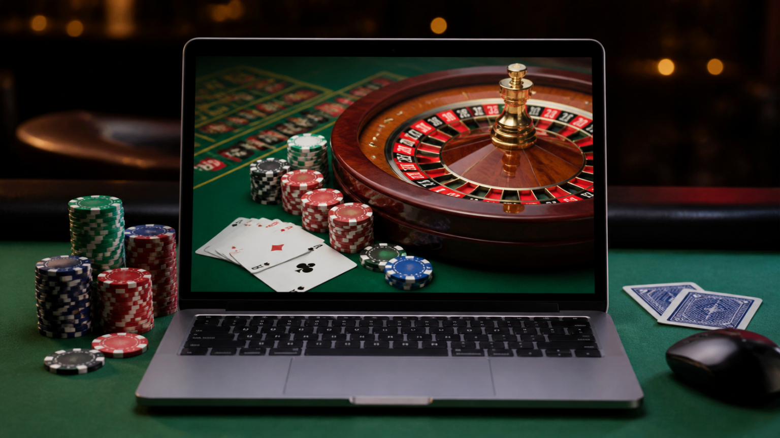 Online Casino Guide: What Players Should Know Before They Start Casino chips, cards, and a laptop showing an online casino