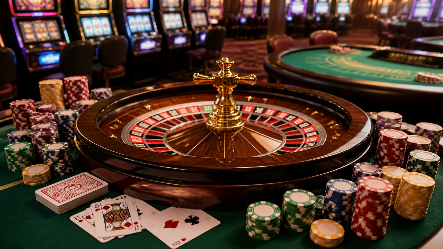 What Makes an Online Casino Worth Considering: online casino malaysia Casino gaming setup with cards, roulette, and slot machine elements