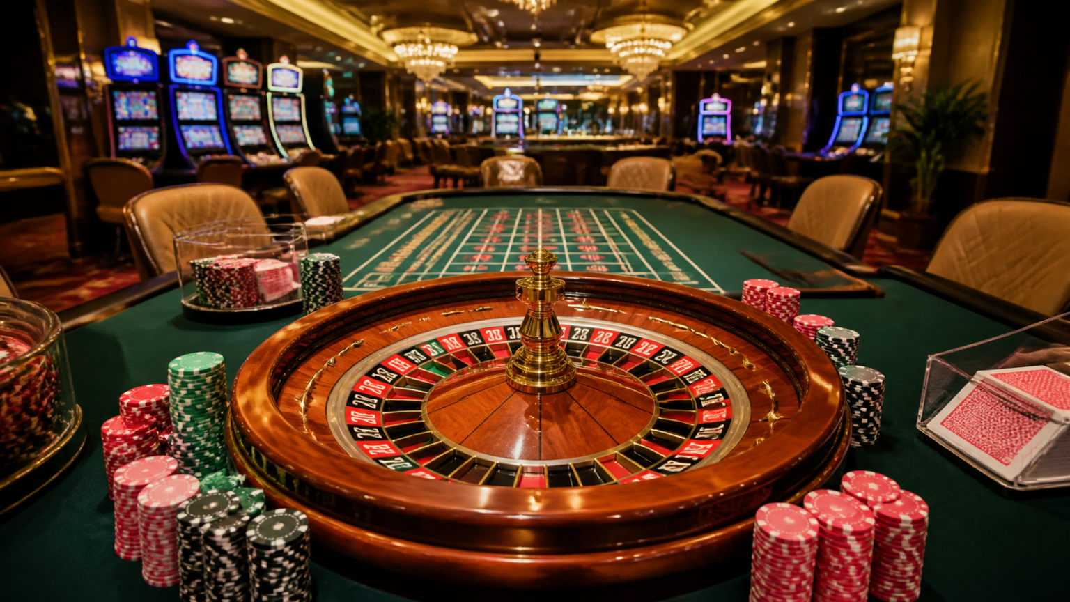 スポーツベッティングを比較する際に注目したい入出金とサポート体制 Casino gaming setup with slots, cards, and roulette